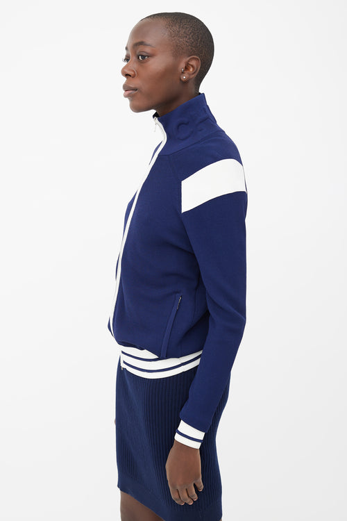 Chanel Navy & Cream Mock Neck Zip-Up Track Jacket