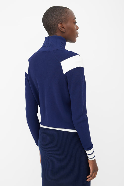 Chanel Navy & Cream Mock Neck Zip-Up Track Jacket