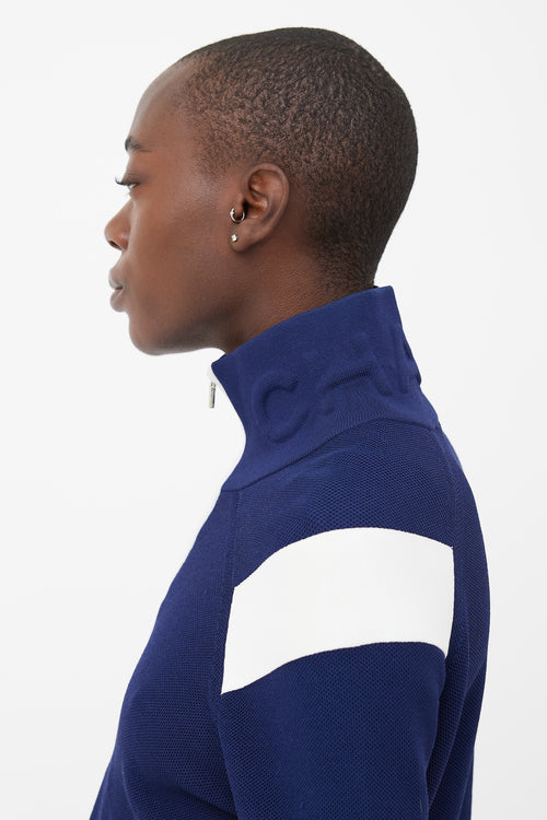 Chanel Navy & Cream Mock Neck Zip-Up Track Jacket