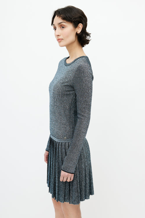 Chanel Blue & Silver Metallic Fibre Knit Dress