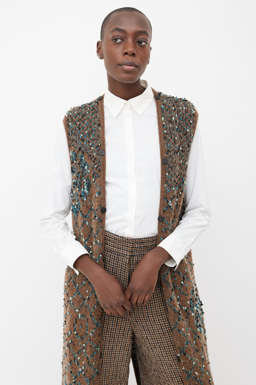 Chanel Brown & Blue Bouclé Long Vest