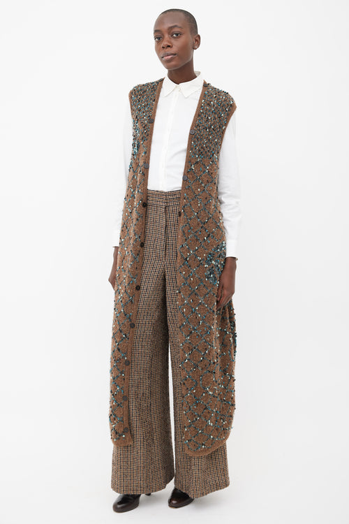 Chanel Brown & Blue Bouclé Long Vest