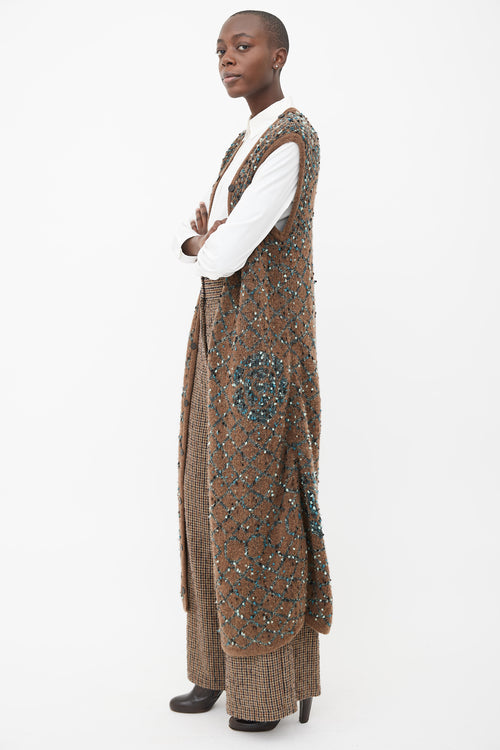 Chanel Brown & Blue Bouclé Long Vest