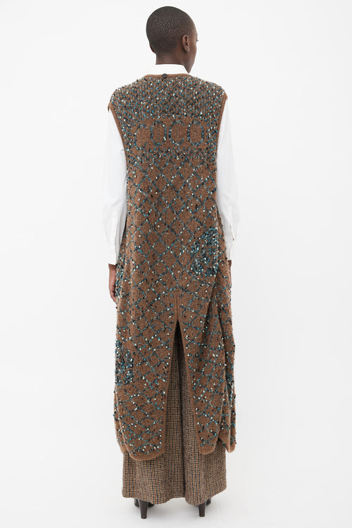 Chanel Brown & Blue Bouclé Long Vest