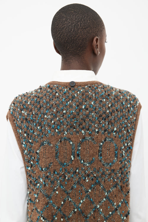 Chanel Brown & Blue Bouclé Long Vest