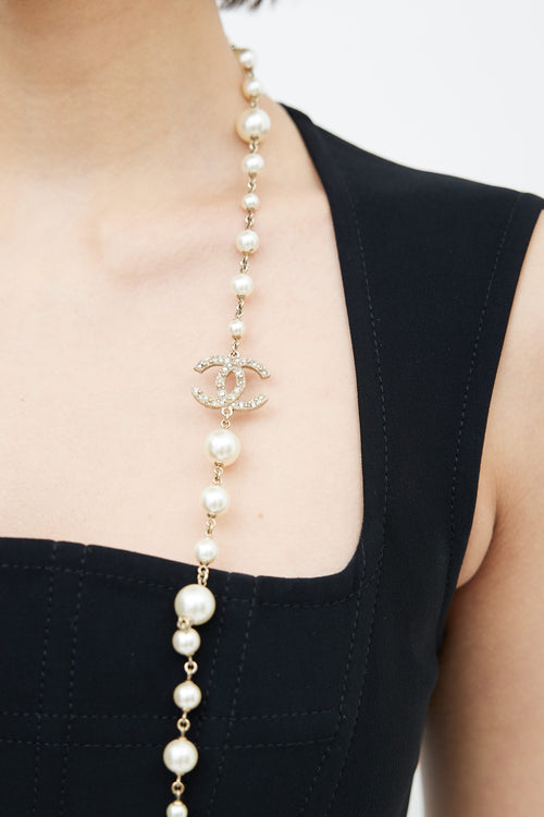 Chanel Fall 2014 Pearl & Gold Camelia CC Logo Necklace