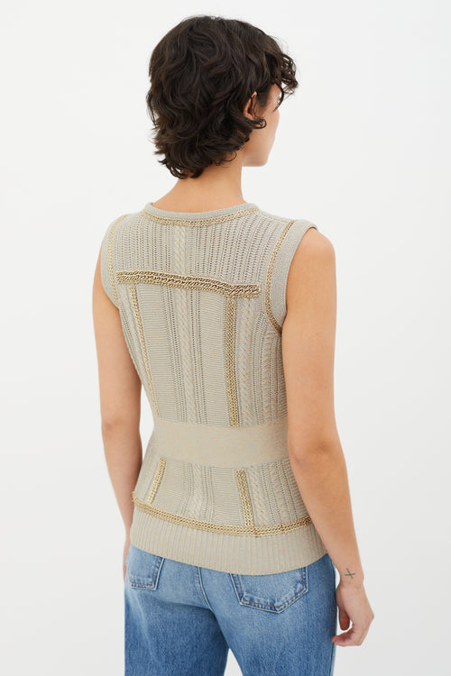 Chanel Grey & Gold Spring 2008 Metallic Knit & Chain Link Cardigan Vest