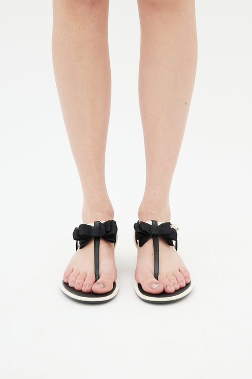Chanel Spring 2017 Black & Cream Leather Bow T-Strap Sandal