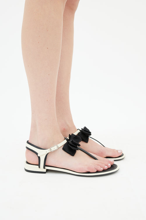 Chanel Spring 2017 Black & Cream Leather Bow T-Strap Sandal