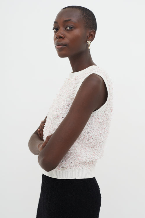 Chanel White & Red Polka Dot Knit Vest