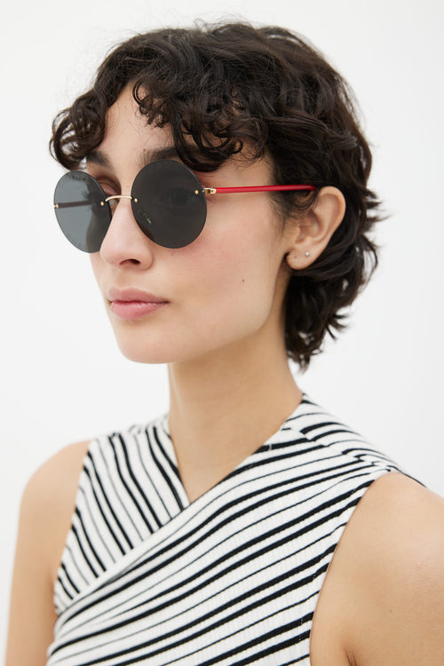 Chanel X Pharrell 2019 Red & Black Gold Plated Circle Sunglasses