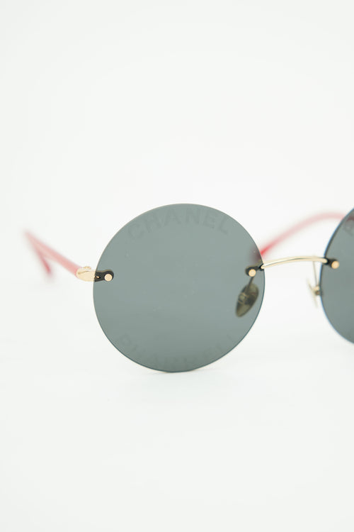 Chanel X Pharrell 2019 Red & Black Gold Plated Circle Sunglasses