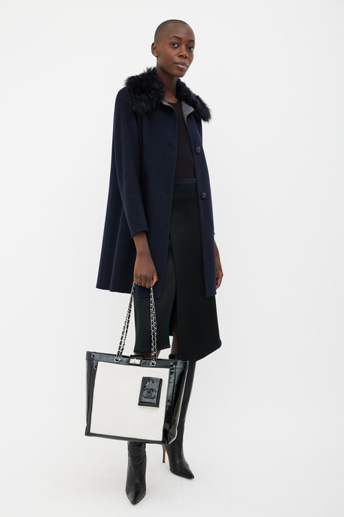 Chanel Black Patent & Cream Hair Tote Bag