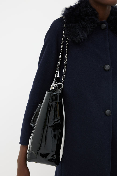 Chanel Black Patent & Cream Hair Tote Bag