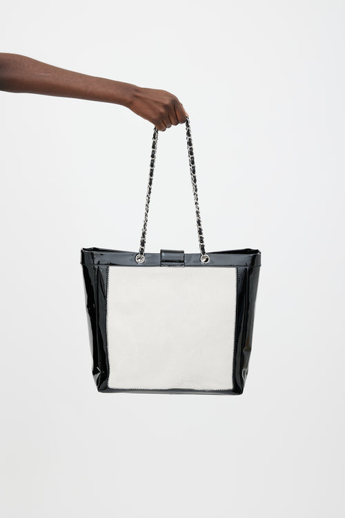 Chanel Black Patent & Cream Hair Tote Bag
