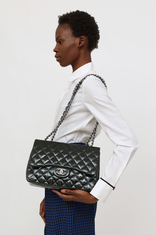 Chanel 2009 - 2010 Deep Marine Patent Jumbo Single Flap Bag