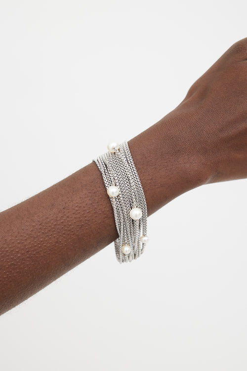 David Yurman Sterling Silver & Pearl Multi Strand Bracelet