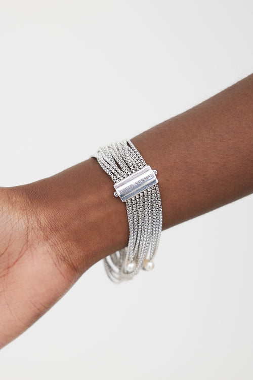 David Yurman Sterling Silver & Pearl Multi Strand Bracelet