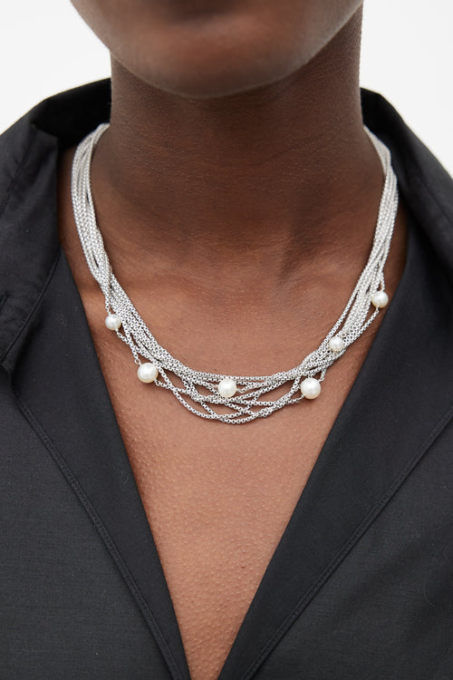 David Yurman Sterling Silver & Pearl Multi Strand Necklace