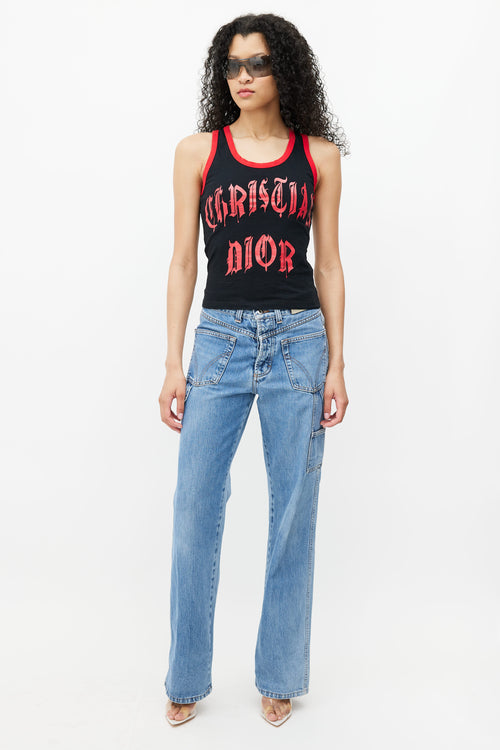 Dior Spring 2002 Black & Red Graphic Print Tank