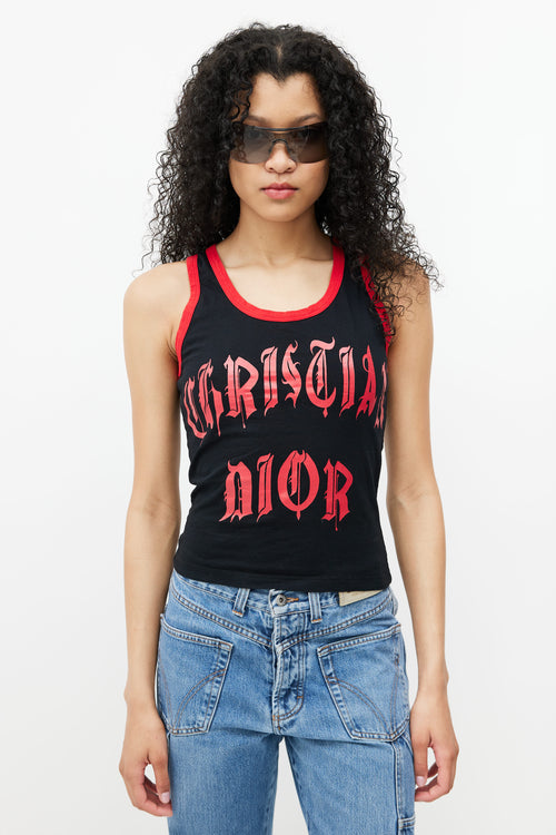 Dior Spring 2002 Black & Red Graphic Print Tank