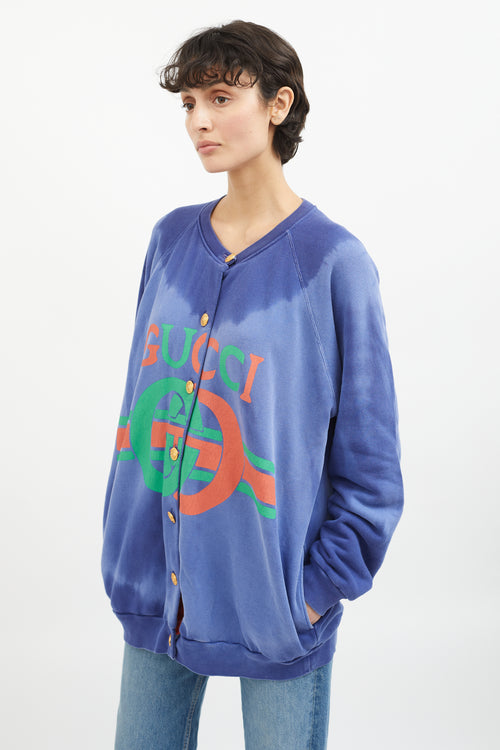 Gucci Blue & Multicolor Cotton Tie Dye Cardigan