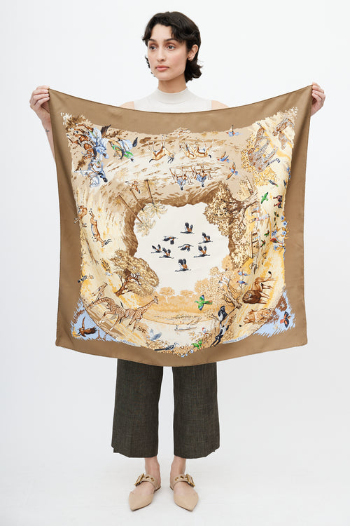 Hermès 1997 Brown & Multi Africa 90 Print Scarf