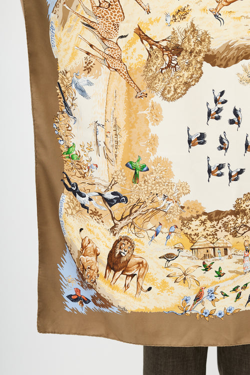 Hermès 1997 Brown & Multi Africa 90 Print Scarf
