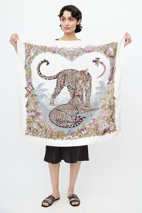Hermès 2000 White & Multi Jungle Love 90 Print Scarf
