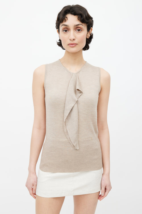 Hermès Beige Cashmere & Silk Blend Ruffle Top