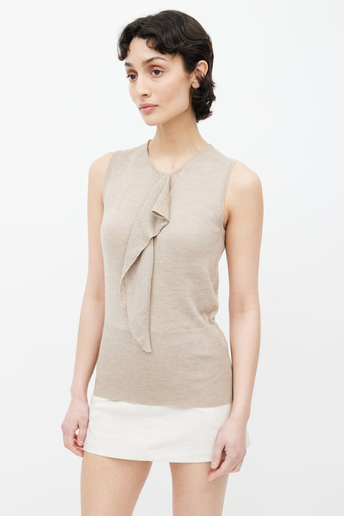 Hermès Beige Cashmere & Silk Blend Ruffle Top