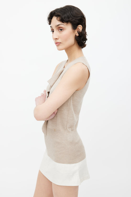 Hermès Beige Cashmere & Silk Blend Ruffle Top