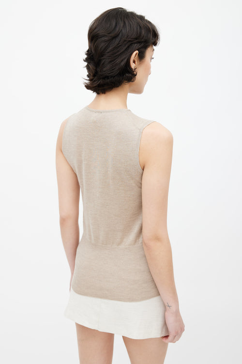 Hermès Beige Cashmere & Silk Blend Ruffle Top