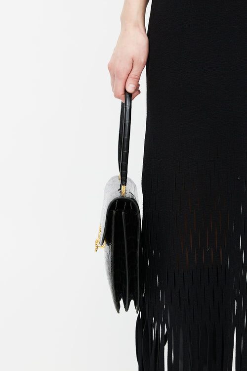 Hermes Black Shiny Textured Vasco Bag
