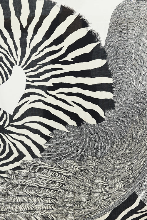 Hermès Black & Cream Cashmere Pegasus 140 Print Shawl