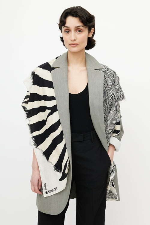 Hermès Black & Cream Cashmere Pegasus 140 Print Shawl
