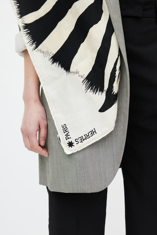 Hermès Black & Cream Cashmere Pegasus 140 Print Shawl