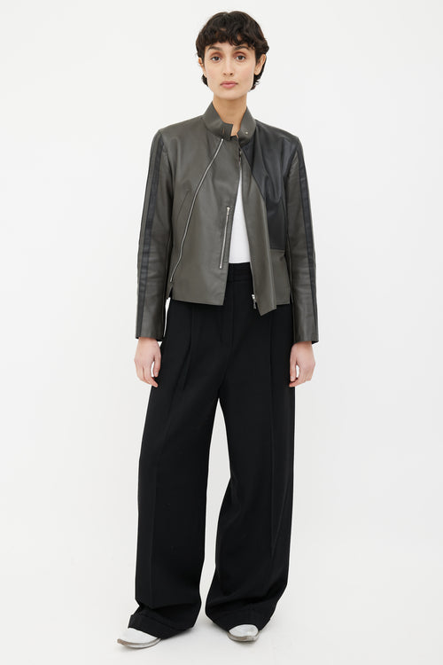 Hermès Grey & Black Leather Moto Jacket