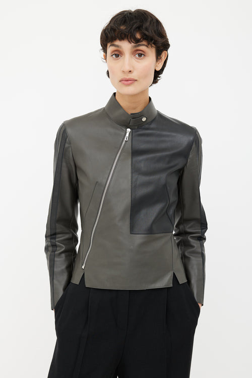 Hermès Grey & Black Leather Moto Jacket