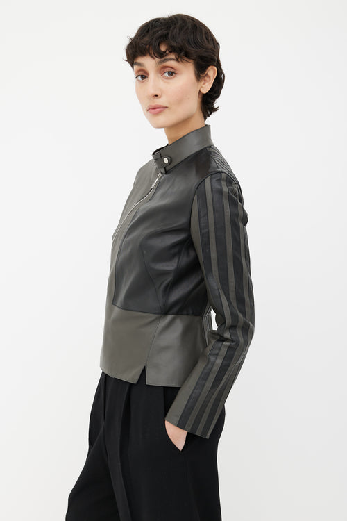 Hermès Grey & Black Leather Moto Jacket