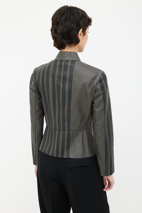 Hermès Grey & Black Leather Moto Jacket