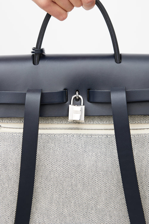 Hermès Navy & White Canvas Herbag PM Leather Backpack