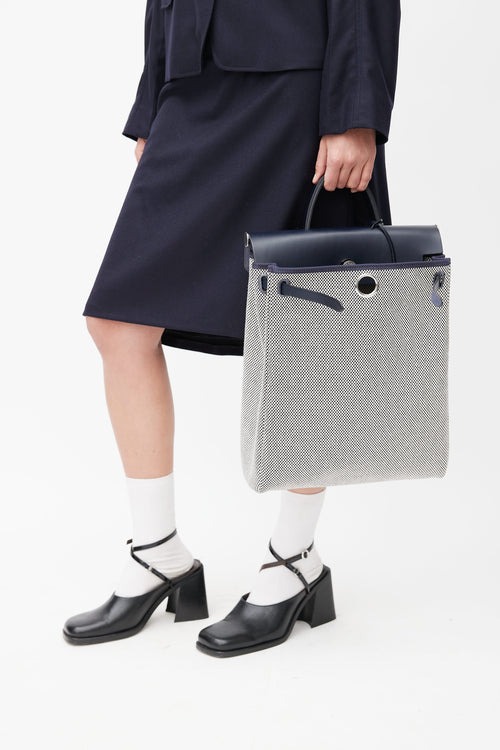 Hermès Navy & White Canvas Herbag PM Leather Backpack