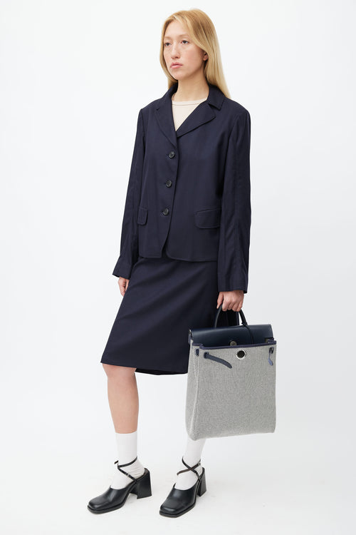 Hermès Navy & White Canvas Herbag PM Leather Backpack