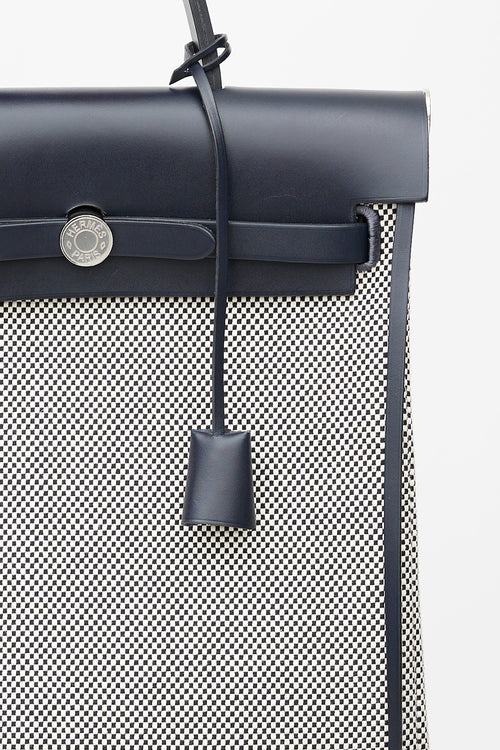 Hermès Navy & White Canvas Herbag PM Leather Backpack