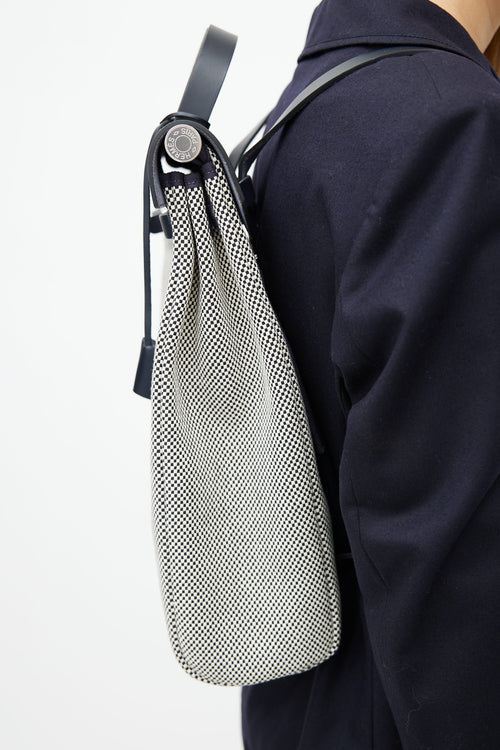 Hermès Navy & White Canvas Herbag PM Leather Backpack