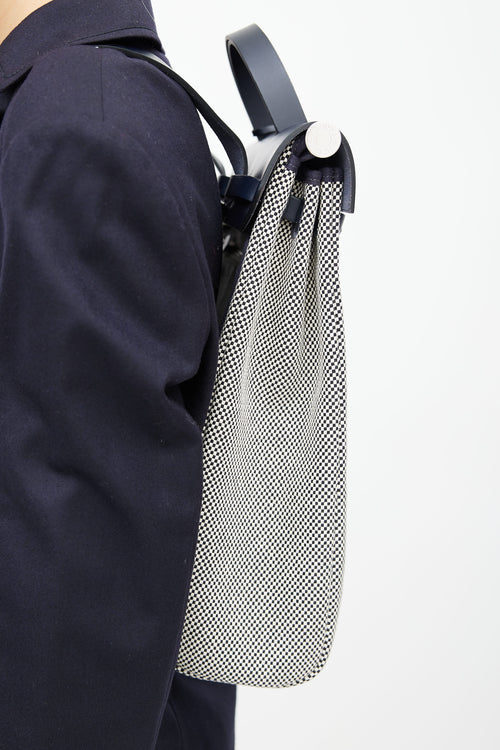 Hermès Navy & White Canvas Herbag PM Leather Backpack