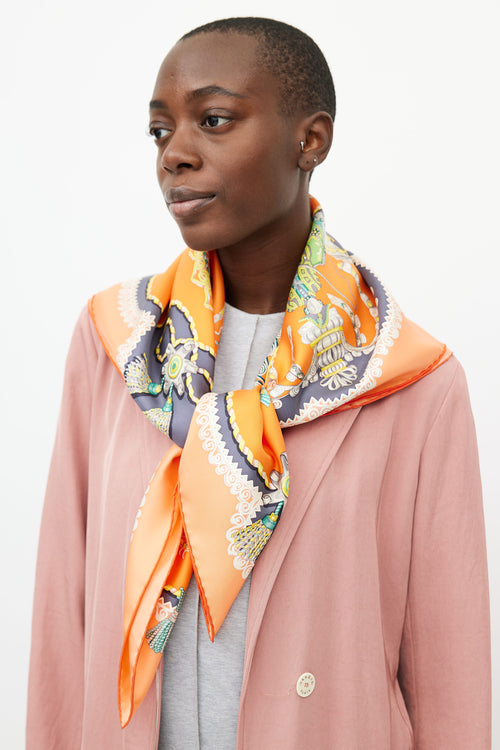 Hermès Orange & Multi Paperoles 90 Print Scarf