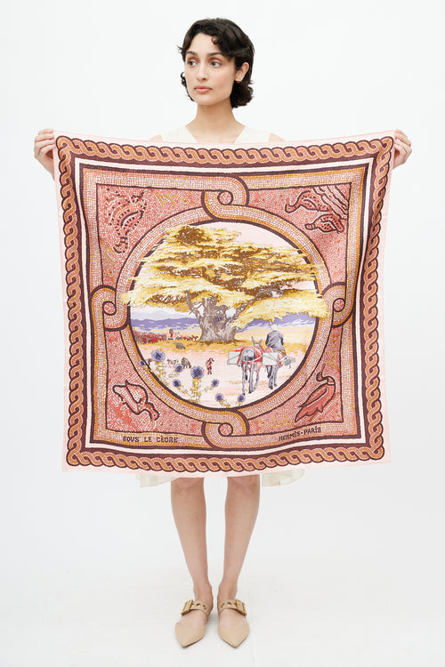Hermès Pink & Multi Sous Le Cedre 90 Print Scarf