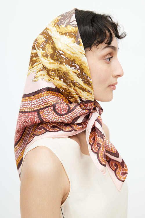 Hermès Pink & Multi Sous Le Cedre 90 Print Scarf